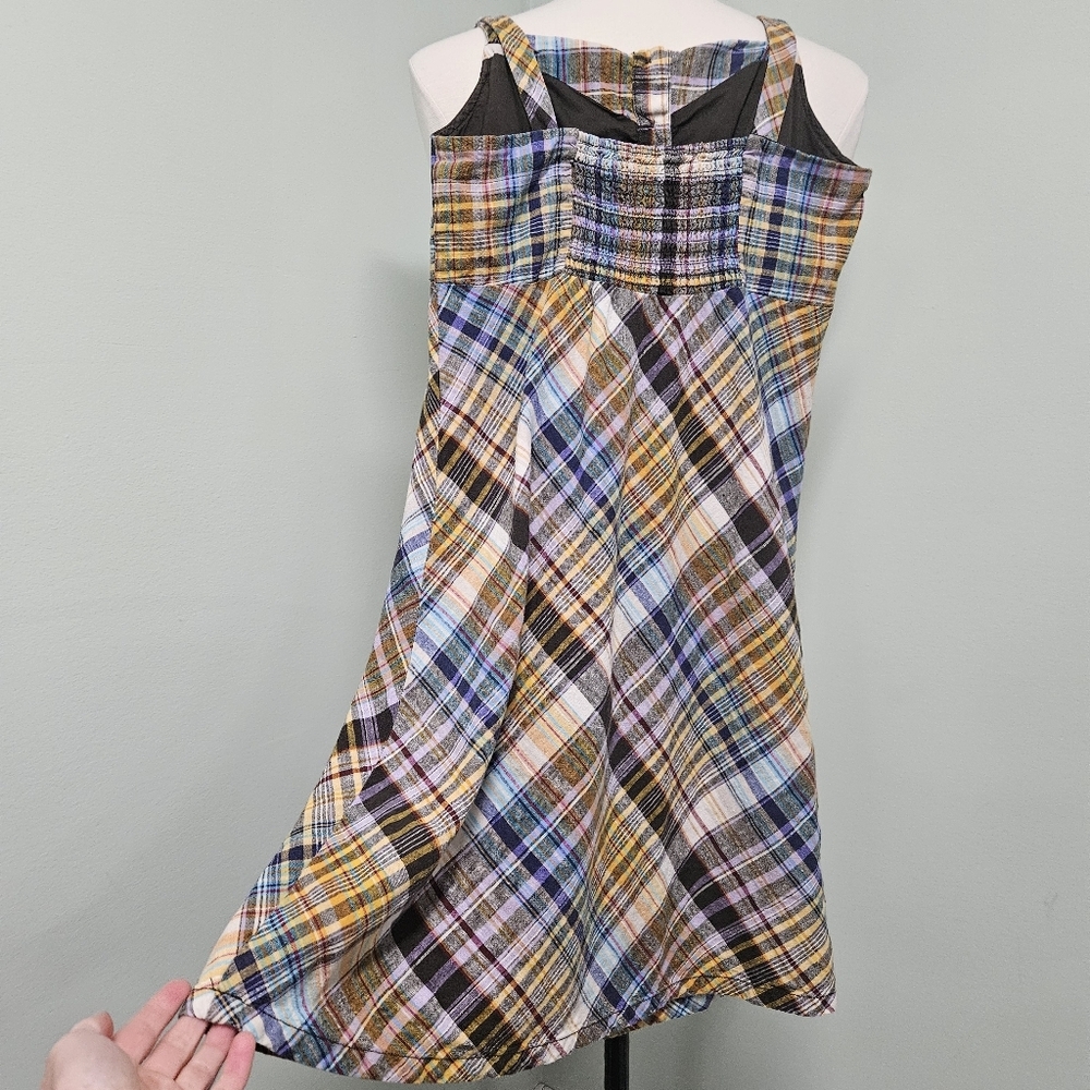 Old Navy Plaid Earthy Spring Dress Bias Cut Preppy Y2K Retro Brown Yellow - Picture 6 of 12